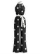 Ärmelloser 70er Neckholder-Punkte-Jumpsuit mit weitem Bein und Gürtel