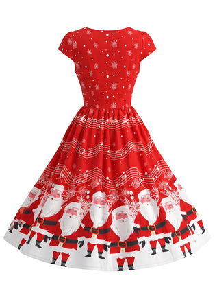 Rotes 50er Weihnachts-Swingkleid mit Weihnachtsmannprint