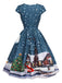 Dunkelblaues 50er Weihnachts-Midikleid mit Weihnachtsmannprint