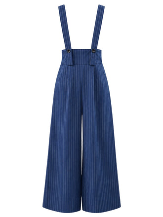 Marineblaue 50er Nadelstreifenhose mit Hosenträgern und weitem Bein