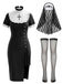 Schwarzes 80er Gothic Nonnenkleid mit Schleier und Strümpfen
