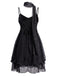 70er Glitzer-Mesh-Minikleid mit Rüschen und passendem Schal