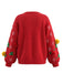 Roter 80er Weihnachtspulli mit Tannenbäumen, Schneeflocken und Pompons