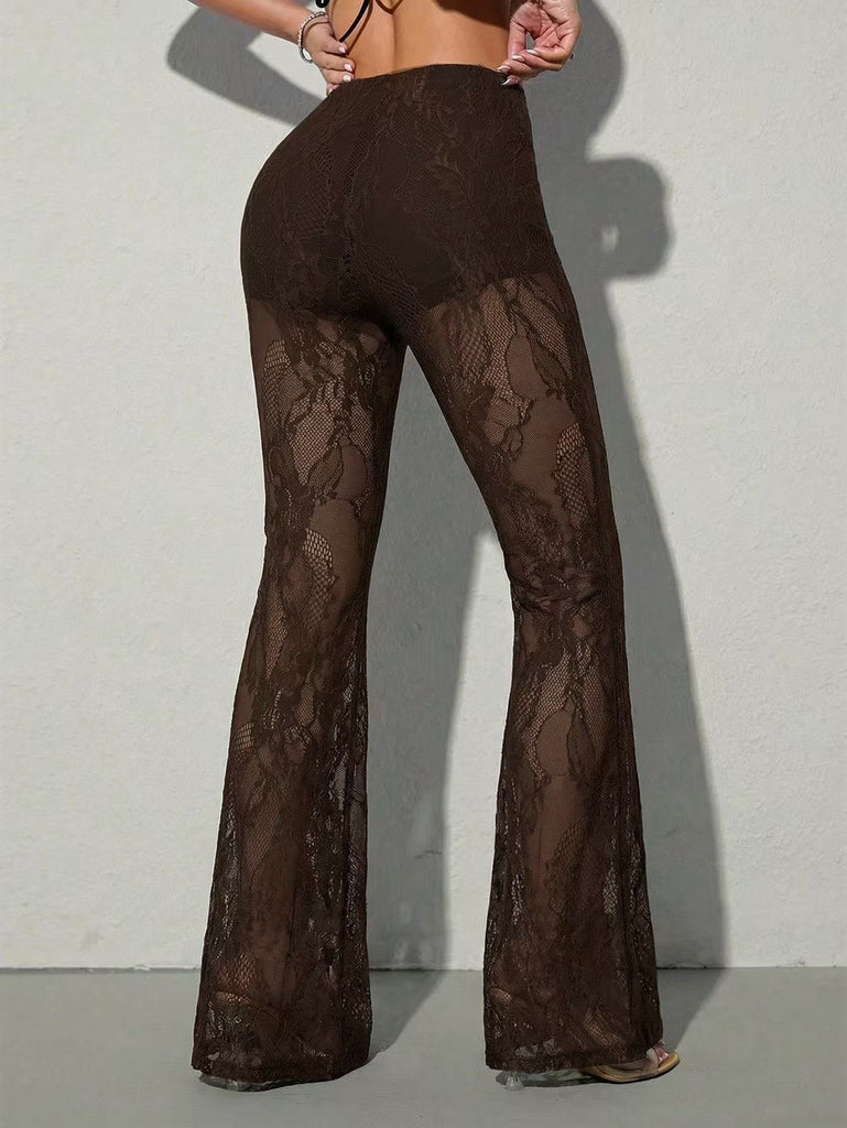 70er High-Waist-Schlaghose aus transparenter Spitze