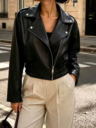 50er Biker-Kurzjacke aus Kunstleder mit elastischem Saum