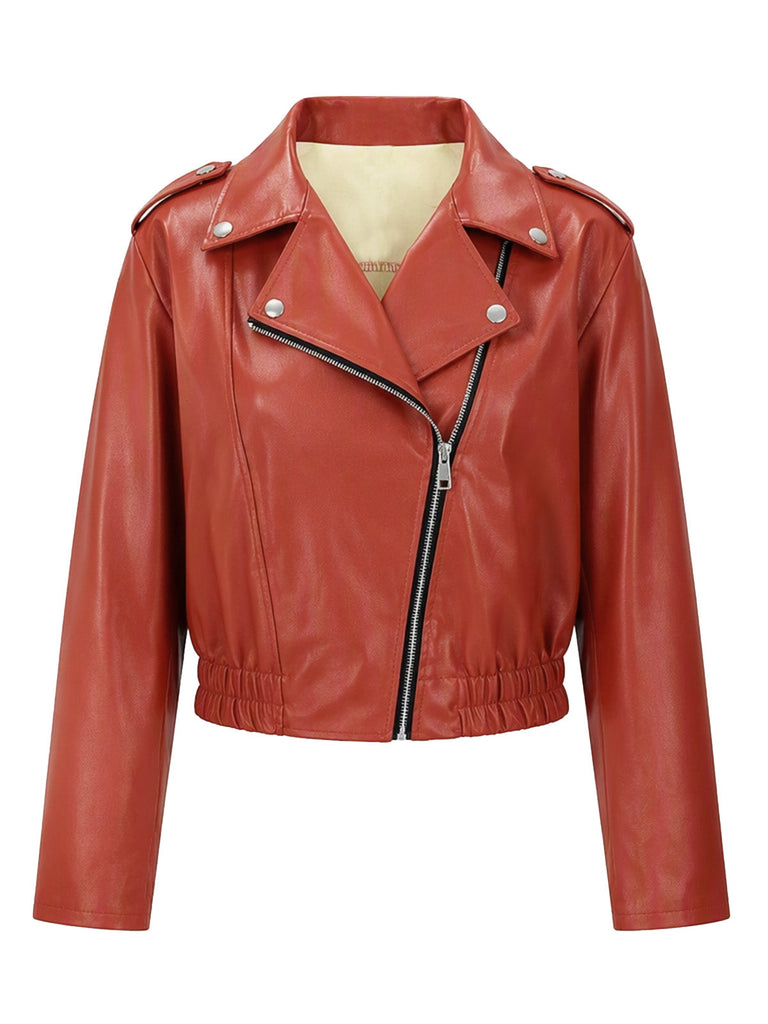 50er Biker-Kurzjacke aus Kunstleder mit elastischem Saum