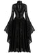 40er Spitzen-Mittelalterkleid mit Stehkragen und Trompetenärmeln