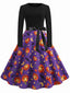 50er Halloween Kleid mit Kürbis, Sternen und Fledermäusen
