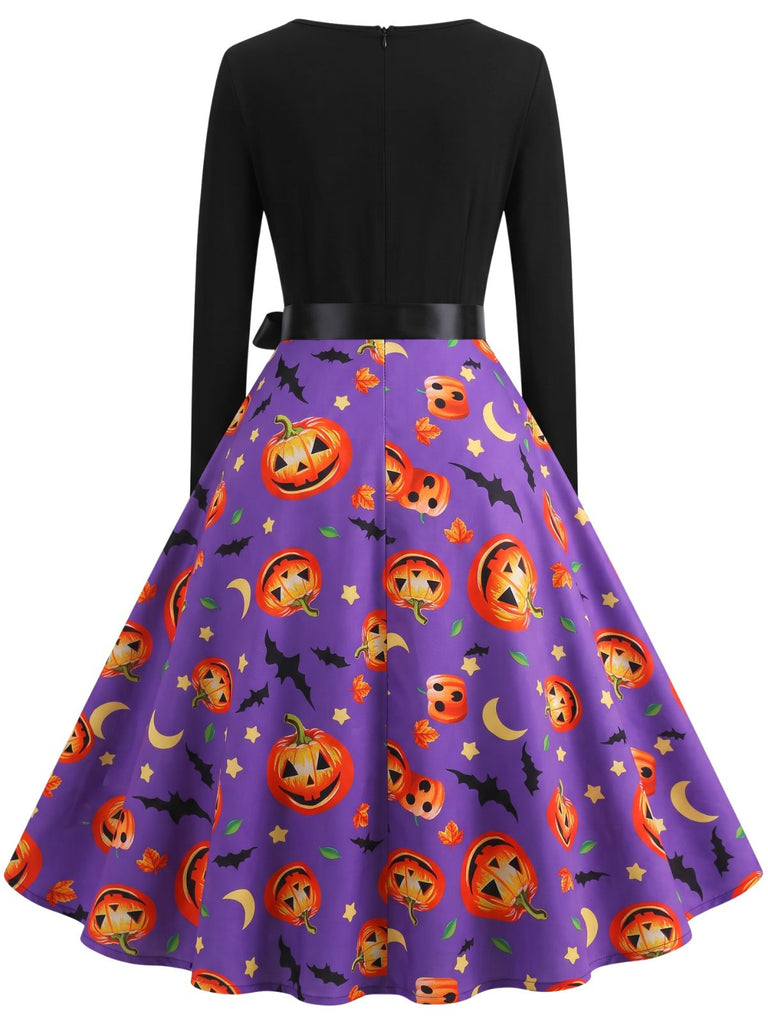 50er Halloween Kleid mit Kürbis, Sternen und Fledermäusen