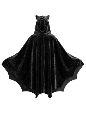 Schwarzes 80er Halloween-Kapuzencape mit Katzenohren