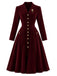 Rotes 40er Samt-Midikleid mit Revers und Taschen