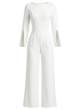 60er Jumpsuit mit geschlitzten Ärmeln und weitem Bein