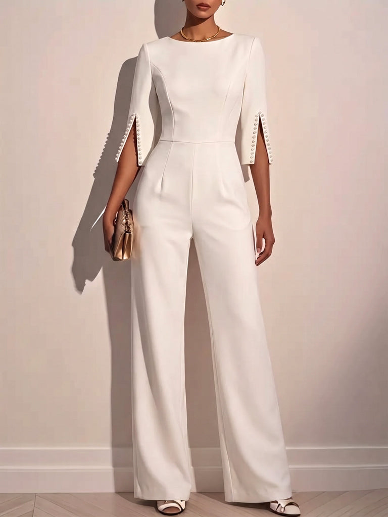 60er Jumpsuit mit geschlitzten Ärmeln und weitem Bein