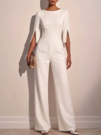 60er Jumpsuit mit geschlitzten Ärmeln und weitem Bein