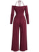 Weinroter 60er schulterfreier Jumpsuit mit Neckholder
