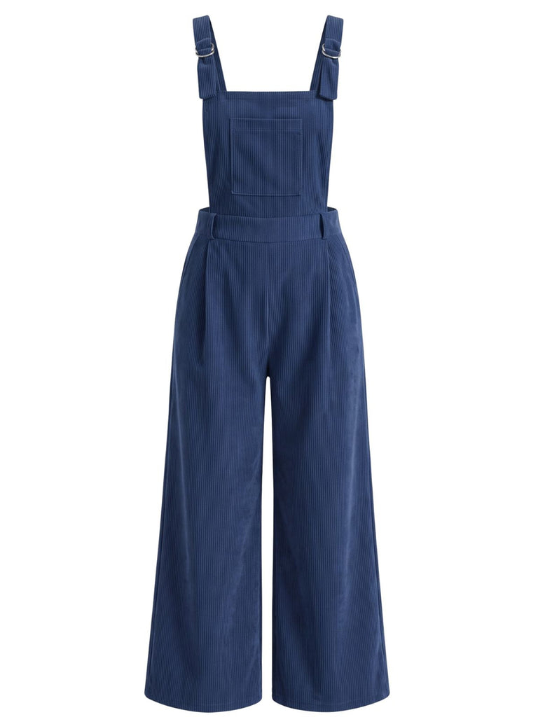Dunkelblauer 40er Cordjumpsuit mit geradem Bein