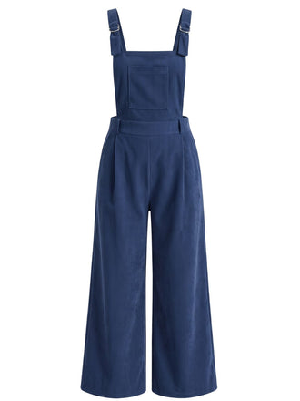 Dunkelblauer 40er Cordjumpsuit mit geradem Bein