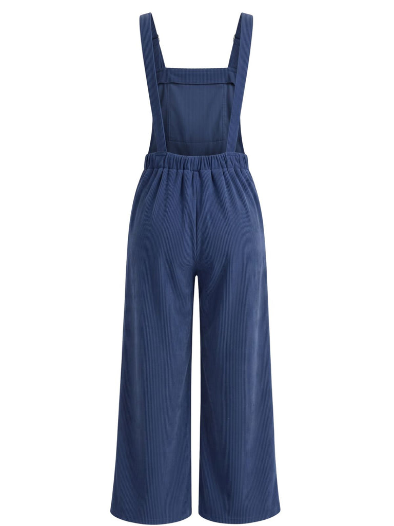 Dunkelblauer 40er Cordjumpsuit mit geradem Bein