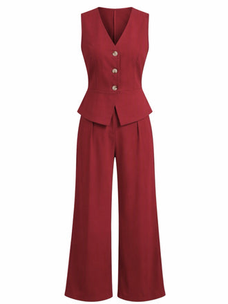 80er Set aus ärmelloser V-Ausschnitt-Weste und High-Waist-Hose