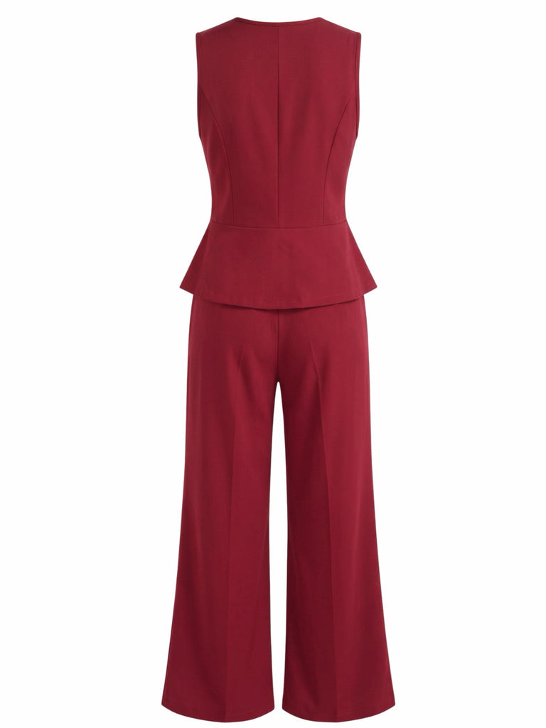 80er Set aus ärmelloser V-Ausschnitt-Weste und High-Waist-Hose