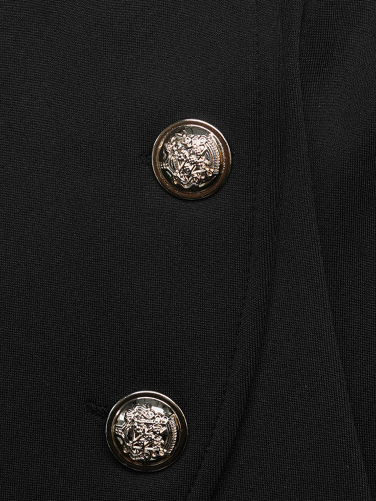 Schwarzes 40er Set aus Stehkragenblazer und Rock