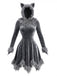 Graues 80er Wolf-Kostümkleid mit Kapuze und Kunstfell