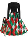 Grünes 50er Weihnachts-Swingkleid mit Argyle-Muster, Schleife und Gürtel