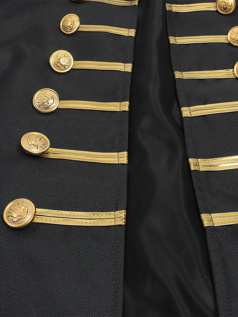 Schwarze 60er Militärjacke mit Stehkragen und Goldbesatz