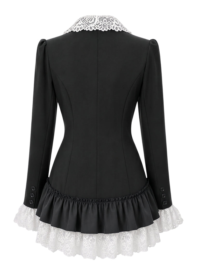 60er Blazerkleid mit Spitzenrevers und Volantsaum