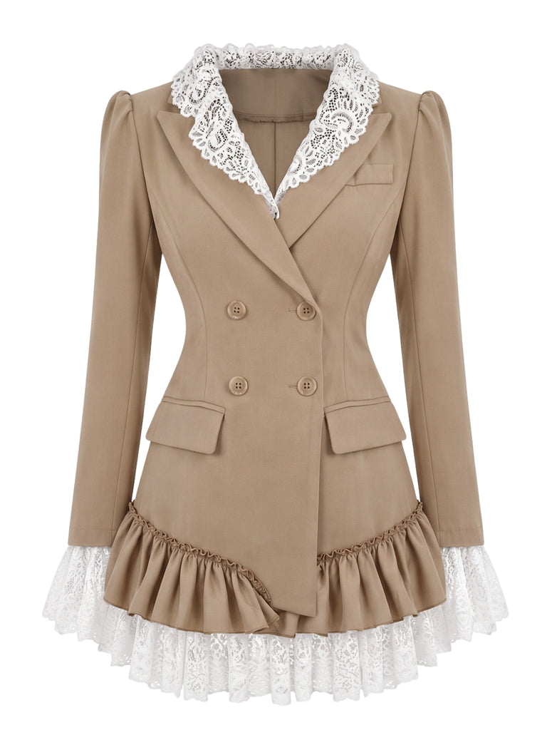 60er Blazerkleid mit Spitzenrevers und Volantsaum