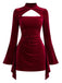 Weinrotes 60er Samt-Neckholderkleid mit Kragen-Cut-out und Raffung