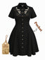 [Vorverkauf] [Übergröße] Schwarzes 50er Westernkleid aus Baumwolle mit Blumenstickerei