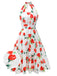 Weißes 1950er Aquarell-Rosen-Trägerkleid