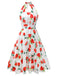 Weißes 1950er Aquarell-Rosen-Trägerkleid