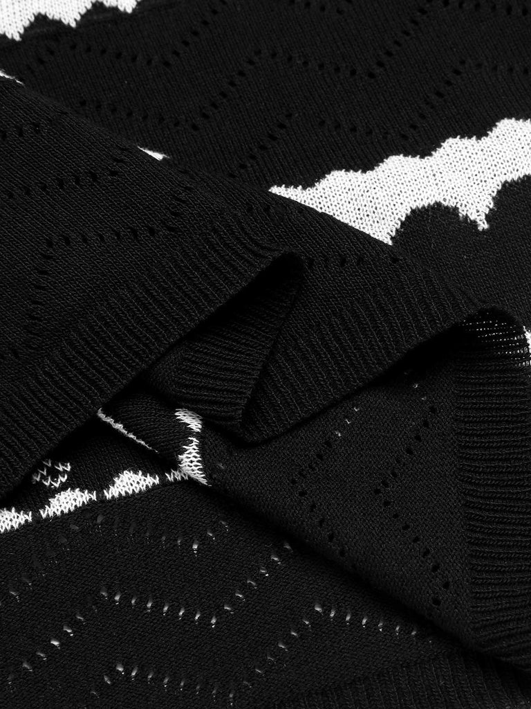 Schwarz 1960er kontrastierendes Herz-Strickkleid