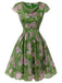 Grün 1960er Ölmalerei Rose Kleid