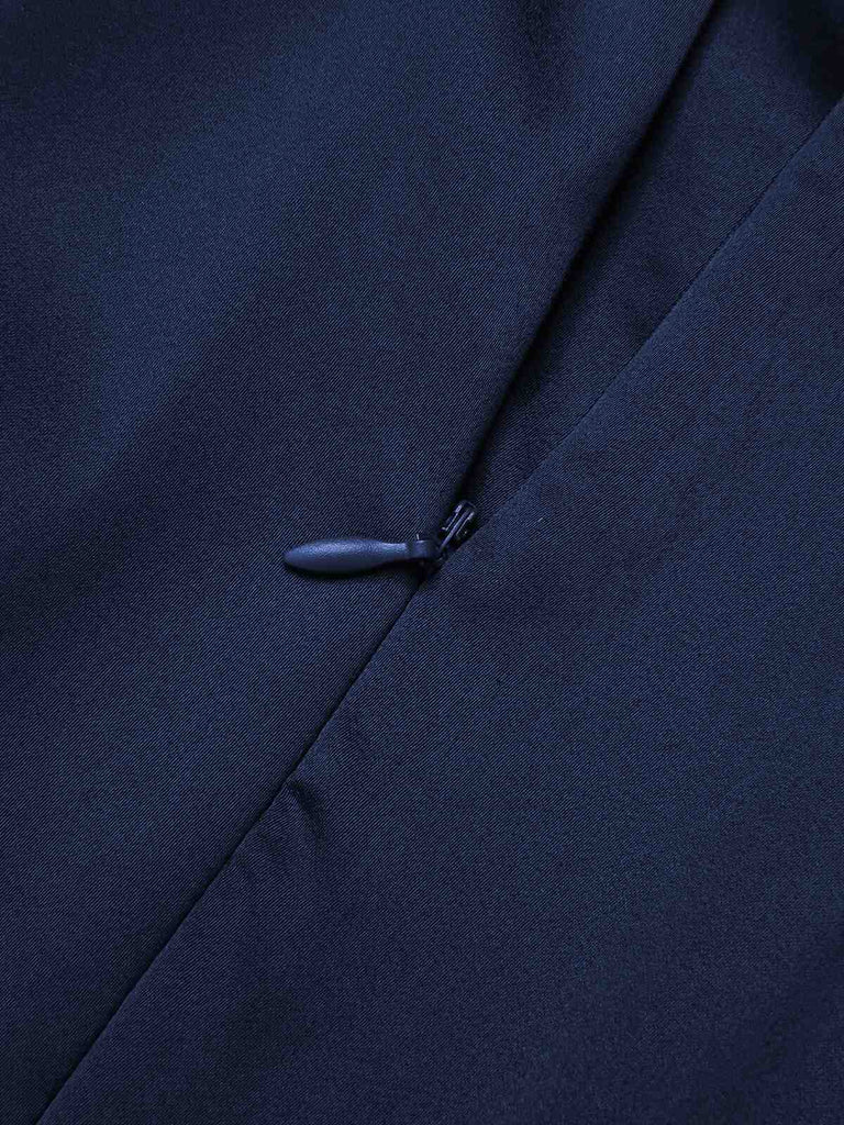 Blaues 1940er Kleid mit kurzen Ärmeln und Revers