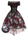 [Vorverkauf] 1950er Gothic Skelett Totenkopf Rose Spitze Mesh Kleid