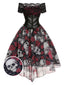 [Vorverkauf] 1950er Gothic Skelett Totenkopf Rose Spitze Mesh Kleid