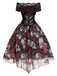 [Vorverkauf] 1950er Gothic Skelett Totenkopf Rose Spitze Mesh Kleid