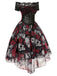 [Vorverkauf] 1950er Gothic Skelett Totenkopf Rose Spitze Mesh Kleid