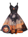 Schwarzes 1950er Halloween Kürbis Swing Kleid