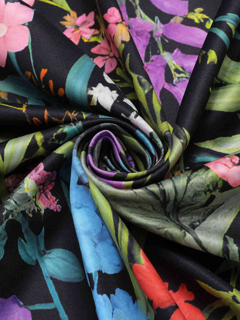 [Vorverkauf] Hellblau 1940er Blumen Hemdkragen Gürtel Kleid