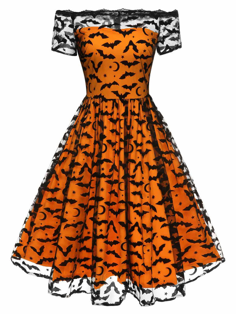 [Vorverkauf] 1950er Halloween Fledermaus Kostüm Spitzen Schulter Swing Kleid