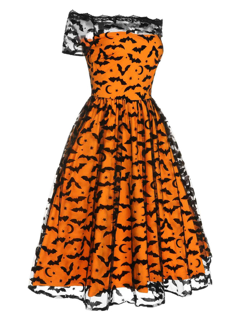 [Vorverkauf] 1950er Halloween Fledermaus Kostüm Spitzen Schulter Swing Kleid