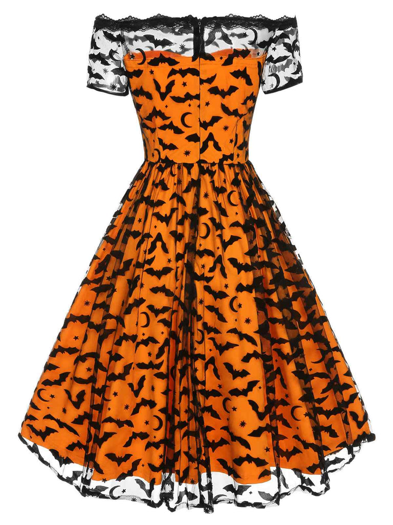 [Vorverkauf] 1950er Halloween Fledermaus Kostüm Spitzen Schulter Swing Kleid