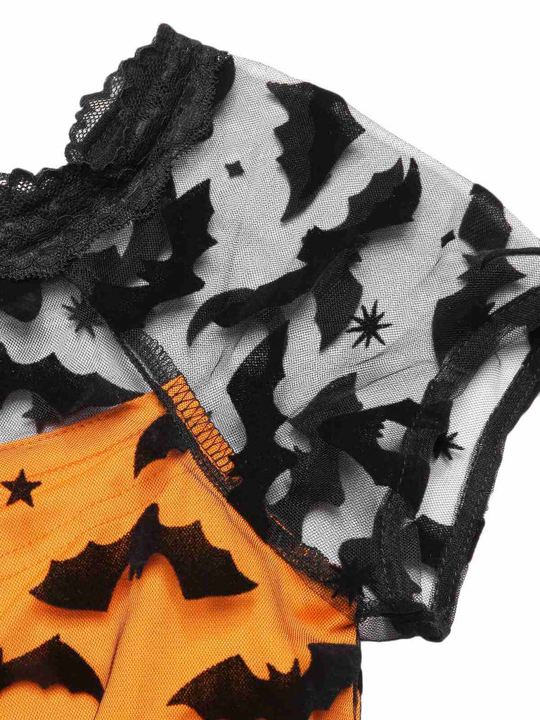 [Vorverkauf] 1950er Halloween Fledermaus Kostüm Spitzen Schulter Swing Kleid