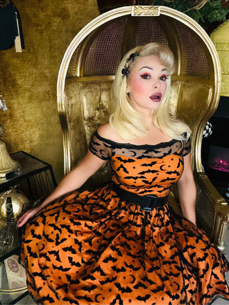 1950er Halloween Fledermaus Kostüm Spitzen Schulter Swing Kleid