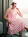 Rosa 1950er Spaghettiträger Plaid Bogen Swing Kleid
