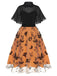 Schwarz & Orange 1950s 3D Schmetterlinge Mantel Kleid